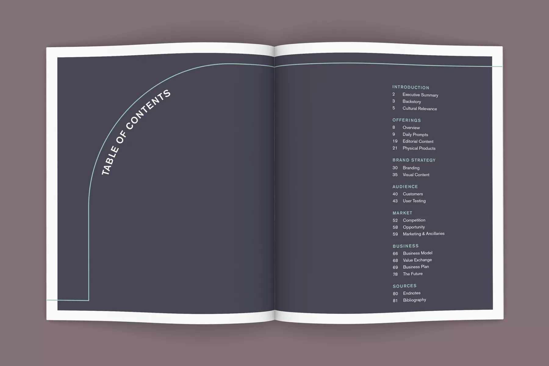 Book spread with table of contents.